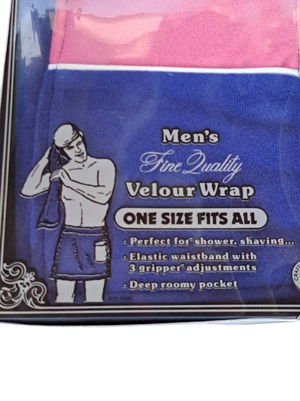 NEW Vtg Mens Velour Bath Wrap Skirt Snap Closure Shower One Size in Box